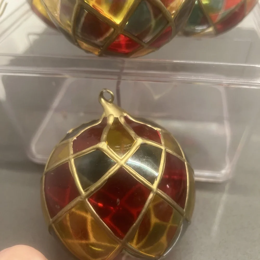 Faux Stained Glass (plastic) Christmas Ornaments Some Small Defects  Set Of 4